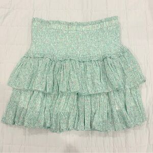 We Are All Pretty Girls W.A.P.G Mint Green Floral Tiered Smocked Skirt